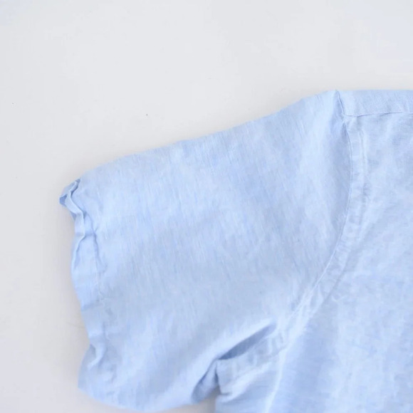 Chaps Sky Blue  52% Linen Button Down Short Sleeve Dress Shirt Size XL - Picture 7 of 10